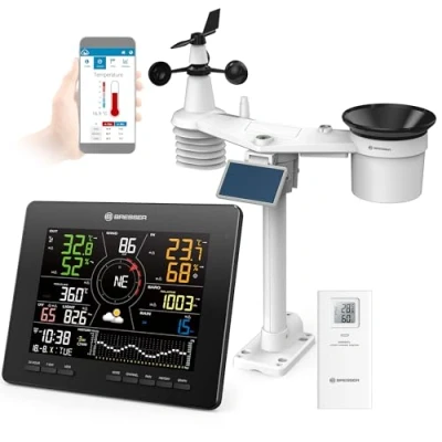 Abbildung von Bresser WLAN 4CAST MD Funk Wetterstation:Detaillierte 7 Tage 24 Std. Wettervorhersage, Anbindung,7 in 1 Solar Außensensor, Innenraumklimaüberwachung, erweiterbar mit Zusatzsensoren, App Steuerung