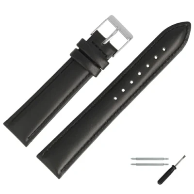 Abbildung von MARBURGER Uhrenarmband 20mm Leder Schwarz Silber Glatt Mit Naht Montage Set 2762010000120