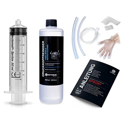 Abbildung von Octopus Düsenreiniger, Druckkopfreiniger kompatibel für Epson Druckköpfe mit Schlauchadaptern (500 ml)