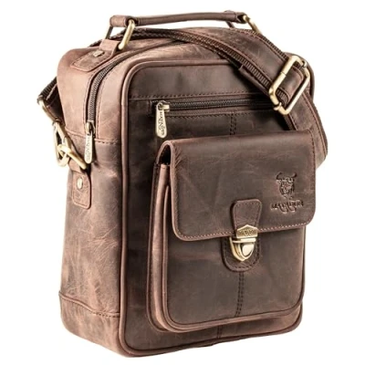 Abbildung von MATADOR Reise Umhängetasche Herren Leder Handgefertigte Herrentasche zum Umhängen Edle Männerhandtasche Herrenhandtasche Männertasche mit viel Stauraum Dunkel Braun