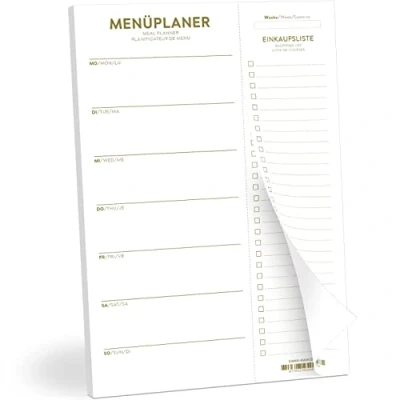 Abbildung von Menüplaner mit Einkaufsliste zum Abreißen, Essensplaner, Notizblock Für Mahlzeiten, minimalistisch, DIN A4 Block, 50 Blatt, Speiseplan eine ganze Woche. Familie, WG, Diät