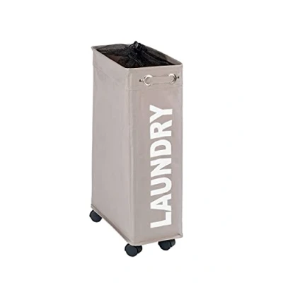 Abbildung von WENKO Wäschesammler Mod. Corno Taupe, stabiler schmaler Wäschekorb mit vier leichtgängigen Rollen und Deckel, Wäschetruhe aus 100% Polyester, Fassungsvermögen 43 L, (B x H T): 18,5 60 40 cm