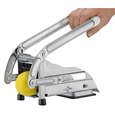 Abbildung von Küchenprofi Pommesschneider Edelstahl, mit zwei Schneideeinsätzen (11mm und 8mm) stabilem Saugfuß, Gemüseschneider zum einfachen Herstellen von frischen Pommes Frites, Gemüse Obstpommes