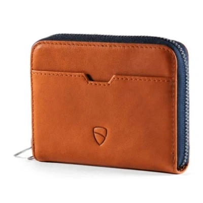 Abbildung von Vaultskin Mayfair Minimalistische Geldbörse aus Leder mit Reißverschluss Kleiner RFID blockierender Multi Kartenhalter Münzfach, Einheitsgröße, Minimalistisch (Cognac)