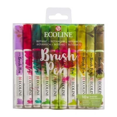 Abbildung von Ecoline Brush Pen Set mit 10 flüssigen Aquarellstiften Botanik Farbtöne Mischbare Pinselstifte für Handlettering, Zeichnen und Basteln