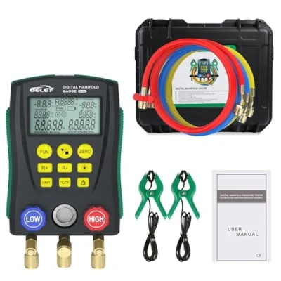 Abbildung von Monteurhilfe Klimaanlage für vakuumpumpe klimaanlage, R410a R32 R22 Kältemittel Manometer, HVAC Krümmersystem Set mit Temperaturklemmen
