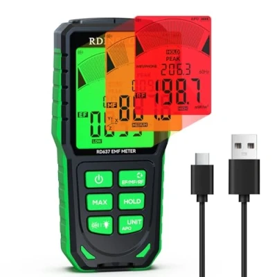 Abbildung von RDINSCOS EMF Messgeräte Wiederaufladbarer Digitaler Elektromagnetische Felder Strahlung Messgerät Handgehaltener Strahlungsdetektor für EF,MF,RF,WiFi,Microwave RF