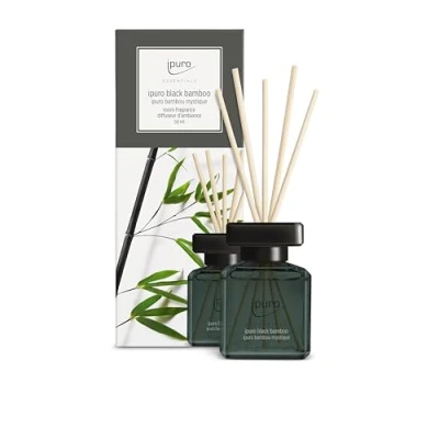 Abbildung von ipuro Essentials Raumduft Black Bamboo 50ml Raumerfrischer mit Jasmin, Zitrone, Apfel, &amp; Holzige Amber Moschus Note Duft Aroma Diffuser Stäbchen Lufterfrischer für die Wohnung