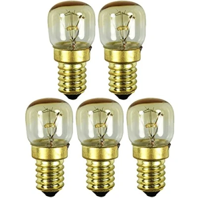 Abbildung von com four® 5x Backofen Lampe bis 300 C, warm weiße Herd Glühbirne 15W, E14, 230V (05 Stück 15W goldfarben)