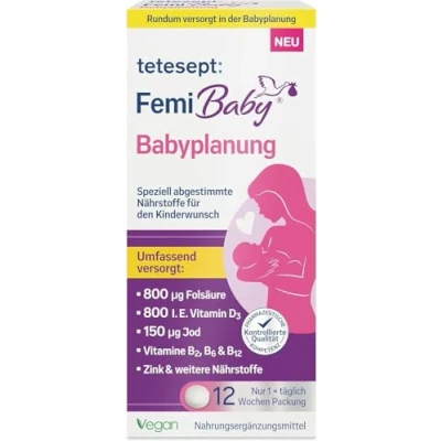 Abbildung von tetesept Femi Baby® Babyplanung 1 x 84 Tabletten Nahrungsergänzungsmittel für die Frau zur Unterstützung bei Kinderwunsch Spezielle Nährstoffe mit Folsäure, vegan