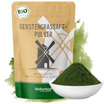 Abbildung von Gerstengrassaftpulver BIO 100 g Extrakt 33:1 Rohkostqualität aus den USA ohne Zusätze ideal zum Anthony William Smoothie bioKontor