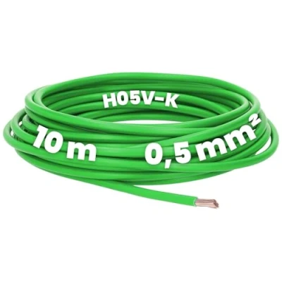 Abbildung von Kalitec 10 Meter H05V K 0,5 mm² grün Verdrahtungsleitung I Aderleitung flexibel PVC Einzelader Litze 0,5mm2 Verdrahtung feindrätig Einzelleitung Kabel eindrähtig Schaltdraht