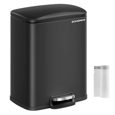 Abbildung von SONGMICS Mülleimer Küche, 20 Liter Abfalleimer mit Pedal, Tretmülleimer, Softclose, Offenhaltefunktion, Inneneimer, 15 Müllbeuteln, tintenschwarz LTB543B01