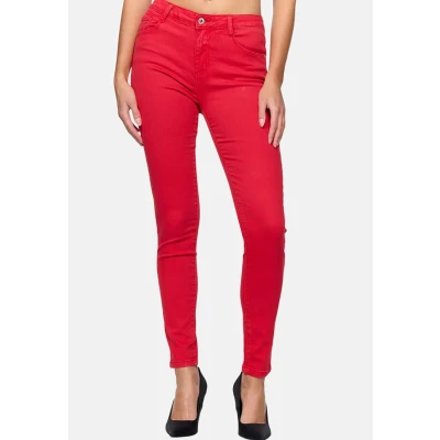 Abbildung von Elara Damen Stretch Hose Skinny Jeans Elastisch Chunkyrayan G09 21 Rot 46 (3XL)