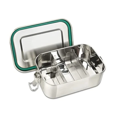 Abbildung von Schramm® Brotdose aus Edelstahl wählbar 800, 1200, 1400, 1700 oder 2200ml Lunchbox mit Fächern inkl. 2 Stück Trennwänden Metalldose Schnapverschluss, Größe:800 ml