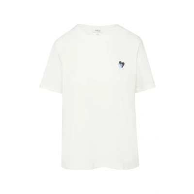 Abbildung von T Shirt im Relaxed Fit mit Herz Stickerei Ecru 42