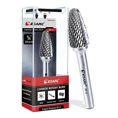 Abbildung von EZARC SF 5 Hartmetall Frässtifte mit 1/4 Zoll Schaft Doppelschnitt Drehfeile, Kugelnase, Baumform, Schneidefräser, für Stahl, Metallbearbeitung, Polieren und Gravieren…