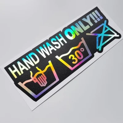 Abbildung von folien zentrum Hand Wash Only 17x6cm Auto Aufkleber Oilslick schwarz Farbwechsel Rainbow Flip Flop Hologramm Metallic Effekt JDM Tuning Sticker Decal Fun