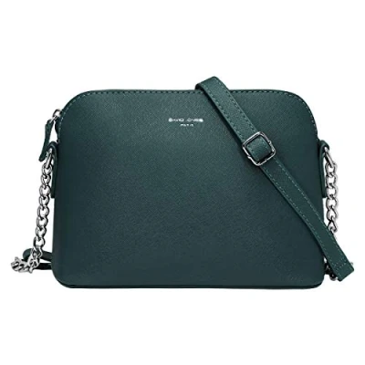 Abbildung von David Jones Damen Kleine Umhängetasche Frau Handtasche PU Leder Tasche Kette Schultertasche Crossbody Bag Abendtasche Zip Reißverschluss Party Handy City Clutch Mode Elegant Grün