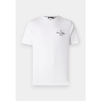 Abbildung von Tommy Hilfiger Outline FLAG Script TEE Unisex Tshirt print, Größe: Small, White