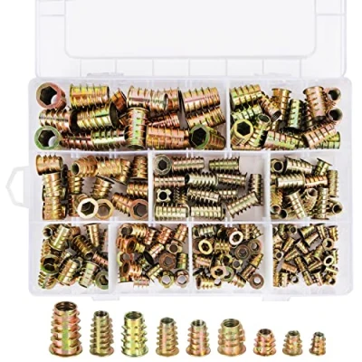 Abbildung von Belle Vous 200 Stk Gewindeeinsatz Holz Muttern Set Einschraubmutter M4, M5, M6, M8 &amp; M10 Gewinde Innensechskantschrauben Einschraubmuffen aus Zinklegierung für Möbel/Holz