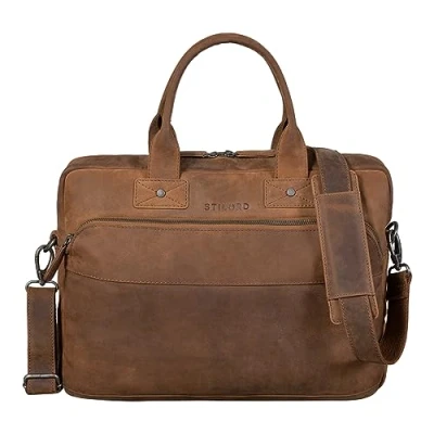 Abbildung von STILORD &#039;Alvin&#039; Business Laptoptasche Leder Vintage Umhängetasche 15 Zoll Notebooktasche Groß Arbeit Büro Uni Aktentasche Aufsteckbar Echtleder, Farbe:tarragona braun
