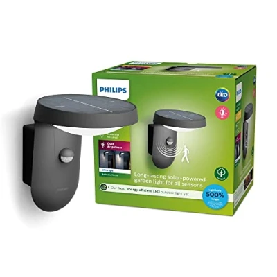 Abbildung von PHILIPS Tyla Outdoor Wandleuchte (9 W), wetterfeste Außenleuchte mit Bewegungssensor und warmweißer LED Beleuchtung, anthrazit