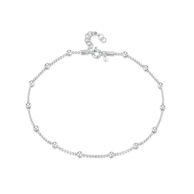 Abbildung von Amberta 925 Sterlingsilber Fußspange 3,2 mm Kugelkette mit größeren Kugel Fußkettchen Armband 22 bis 25,5 cm Flexibel Verstellbar