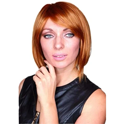 Abbildung von Prettyland Damen blond Braun kupfer Kurze Perücke Alltag BOB Stufe Glatt Pony Kurz Haar natürlich Wig C1322