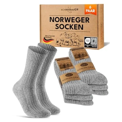 Abbildung von 6 Paar Norweger Socken Herren Damen Wintersocken warme Wollsocken 70301T (Grau 39 42)