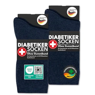 Abbildung von Diabetikersocken ohne Gummi &amp; Naht 97% Baumwolle (6 Paar) Diabetiker Socken mit Komfortbund für Damen Herren 39610 WP (Jeans 35 38)