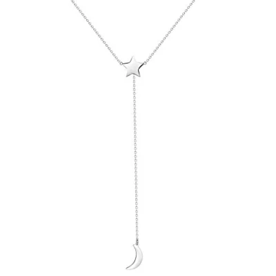 Abbildung von Happiness Boutique Damen Y Kette mit Anhänger in Silberfarbe Mond und Stern Edelstahlschmuck
