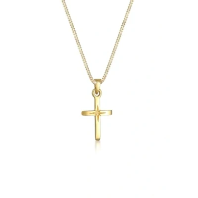 Abbildung von Elli Halskette Damen Kreuz Anhänger mit Sterngravur Glaube in 925 Sterling Silber Vergoldet