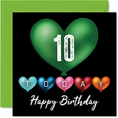 Abbildung von Lustige Geburtstagskarte zum 10. Geburtstag für Jungen und Mädchen Herzballons Happy Birthday Karte Sohn, Tochter, Bruder, Schwester, Enkel, Enkelin, Nichte, Neffe, Cousin, 145 mm x