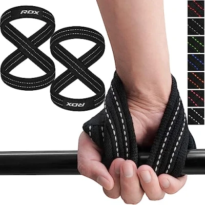 Abbildung von RDX Zughilfen Krafttraining Bodybuilding, Figure 8 Kreuzheben Gewichtheben Handgelenkschutz Griff, Gepolstert Powerlifting Fitness Weight Lifting Straps, Frauen Männer Deadlift Pull up Grip