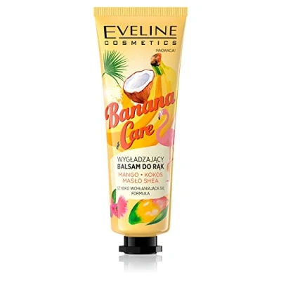 Abbildung von Eveline Cosmetics Banana Care Glättender Handbalsam Nährende Bananencreme mit Mango , Zitronen &amp; Passionsfruchtextrakten für trockene Hände, 50ml