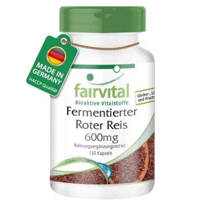 Abbildung von Fairvital Fermentierter Roter Reis 600mg Monascus purpureus Kapseln HOCHDOSIERT mit 2,95mg Monacolin K pro Kapsel VEGAN 120