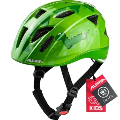 Abbildung von ALPINA XIMO FLASH Beleuchteter, Reflektierender, Leichter &amp; Anpassbarer LED Fahrradhelm Für Kinder, green dino gloss, 45 49 cm