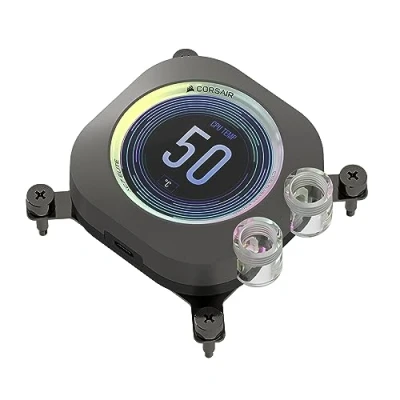 Abbildung von Corsair XC7 RGB Elite LCD CPU Wasserkühler 480 x IPS Bildschirm 31 LEDs USB C Kompatibel mit Intel LGA 1700, AMD AM5 und älter Stealth Grau