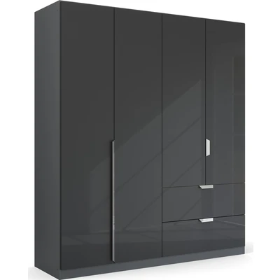 Abbildung von Rauch Möbel Glamour by Quadra Spin Schrank Drehtürenschrank, Grau metallic/Hochglanz Effektgrau, Schwarz, 4 trg., inkl. 2 Kleiderstangen, Einlegeböden, Schubladen, BxHxT 181x210x54 cm