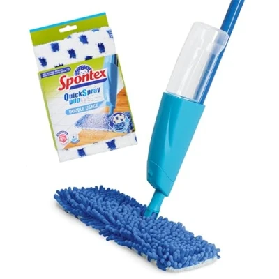Abbildung von Spontex Quick Spray Duo Sprühwischer mit waschbaren Mikrofaserbezügen Reinigt Laminat , Holz &amp; Fliesenböden No Touch Ersatzbezug für saubere Hände