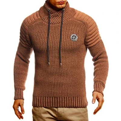 Abbildung von Leif Nelson Herren Strickpullover Braun mit Schalkragen/Hochwertiger Winterpullover in Regular Fit, ideal für Casual und Business, Langarm Größe XL