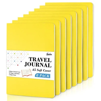 Abbildung von feela Notizbuch A5 Softcover, 8 Stück liniert, Notizheft mit 92 Seiten, 14x21cm, Notizblock Set gut für Büro und Schule zum Zeichen, Schreiben, Student College, Din A5, gelb