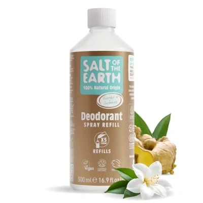 Abbildung von Salt Of The Earth Natürliches Deospray Nachfüllpack, Ingwer &amp; Jasmin Vegan, Langanhaltender Schutz, Ohne Tierversuche 500 ml