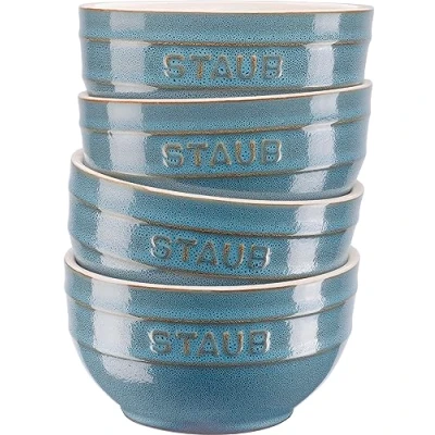 Abbildung von STAUB Ceramique Schüsselset, 400 ml, Müslischüsseln, Servierschüsseln, Dessertschalen, Antik Türkis, Keramik, 12 cm, 4 tlg