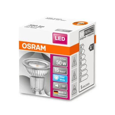 Abbildung von OSRAM PAR16 LED Reflektorlampe mit GU10 Sockel, Kaltweiss (4000K), Glas Spot, 4.3W, Ersatz für 50W Reflektorlampe, STAR PAR16, Kaltweiß