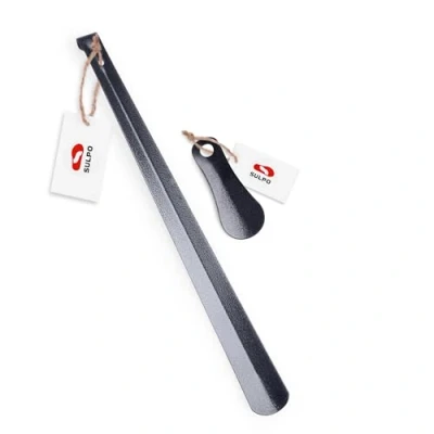 Abbildung von SULPO 2er Pack 12cm &amp; 51cm Stabil Schuhlöffel aus Edelstahl Lang Klein Metall mit Aufhängeloch Schuhanzieher Shoe Horn