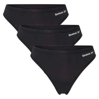 Abbildung von Reebok Women&#039;s Sports, Multi Pack Workout Underwear Stretchy and Comfortable Black, of 4 Thong Panties, Schwarz, 36 (3er