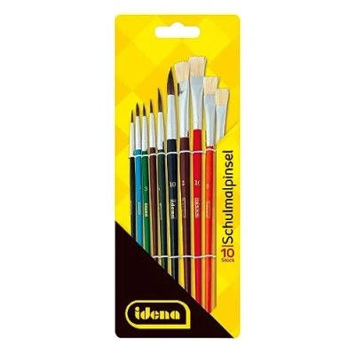 Abbildung von Idena 60103 Schulpinsel Set, 10er Set mit 6 Rundpinsel und 4 Borstenpinsel, lackiert