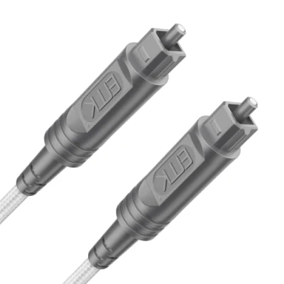 Abbildung von EMK Optisches Kabel Audiokabel Digital Toslink Spdif Kompatibel mit TV, Soundbar, Heimkino, Xbox, PS4 und Mehr (Geflochtene Baumwolle Weiß, 1M)